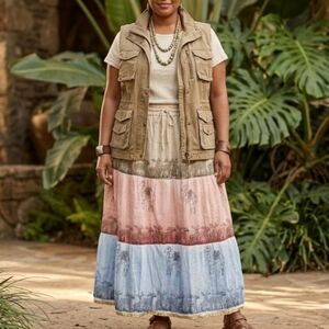 Handmade Multi-color Maxi Skirt Tan Pink Blue Size Large Camels Gazelles Zoo